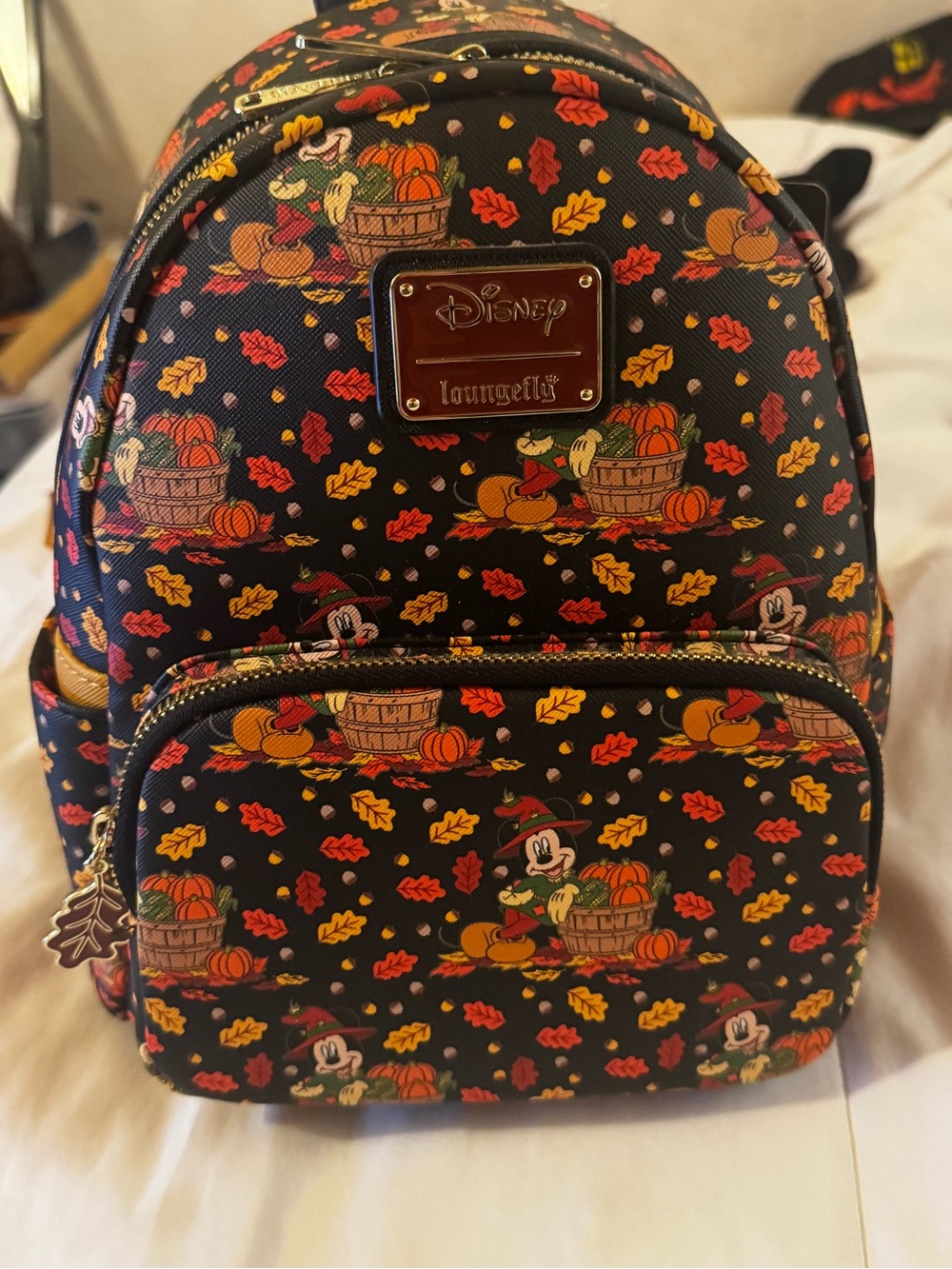 Loungefly Black Mini Backpack with Autumn Mickey & Pumpkin Print